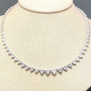 Princess Necklace Sterling Silver Diamond ZIRCON Hearts necklace 17”